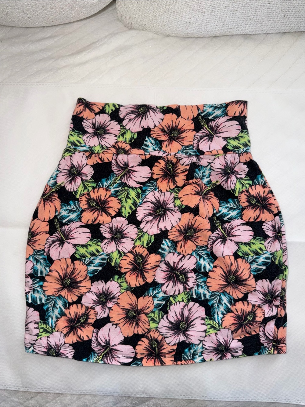 PINK Victoria's Secret Black Mini Skirt with Pink & Peach Floral Print